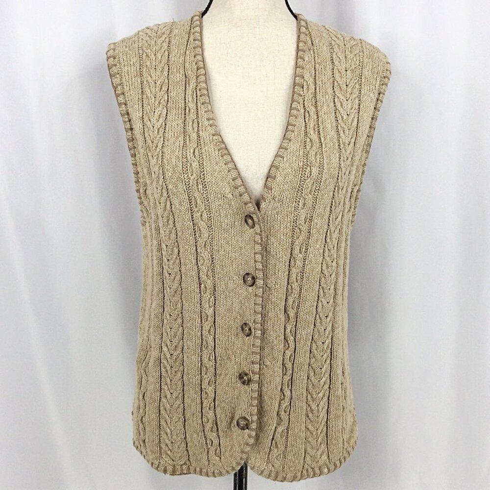 VTG Portraits Northern Isles Sweater Vest Womens Medium Cable Knit Embroidered